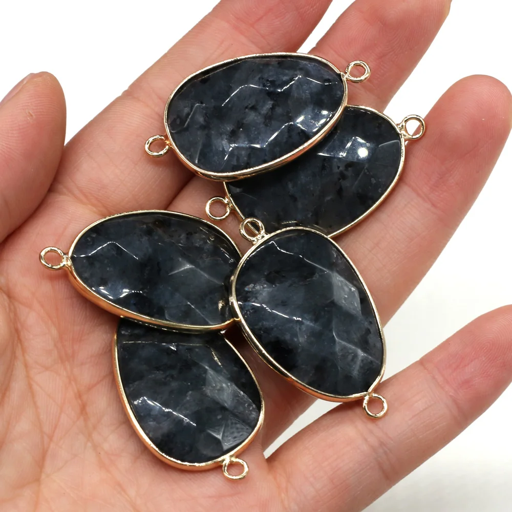 

2pcs Natural Stone Water Drop Shape Faceted Charm Connector Black Flash Labradorite Double Hole Jewelry Making Necklace Bracelet