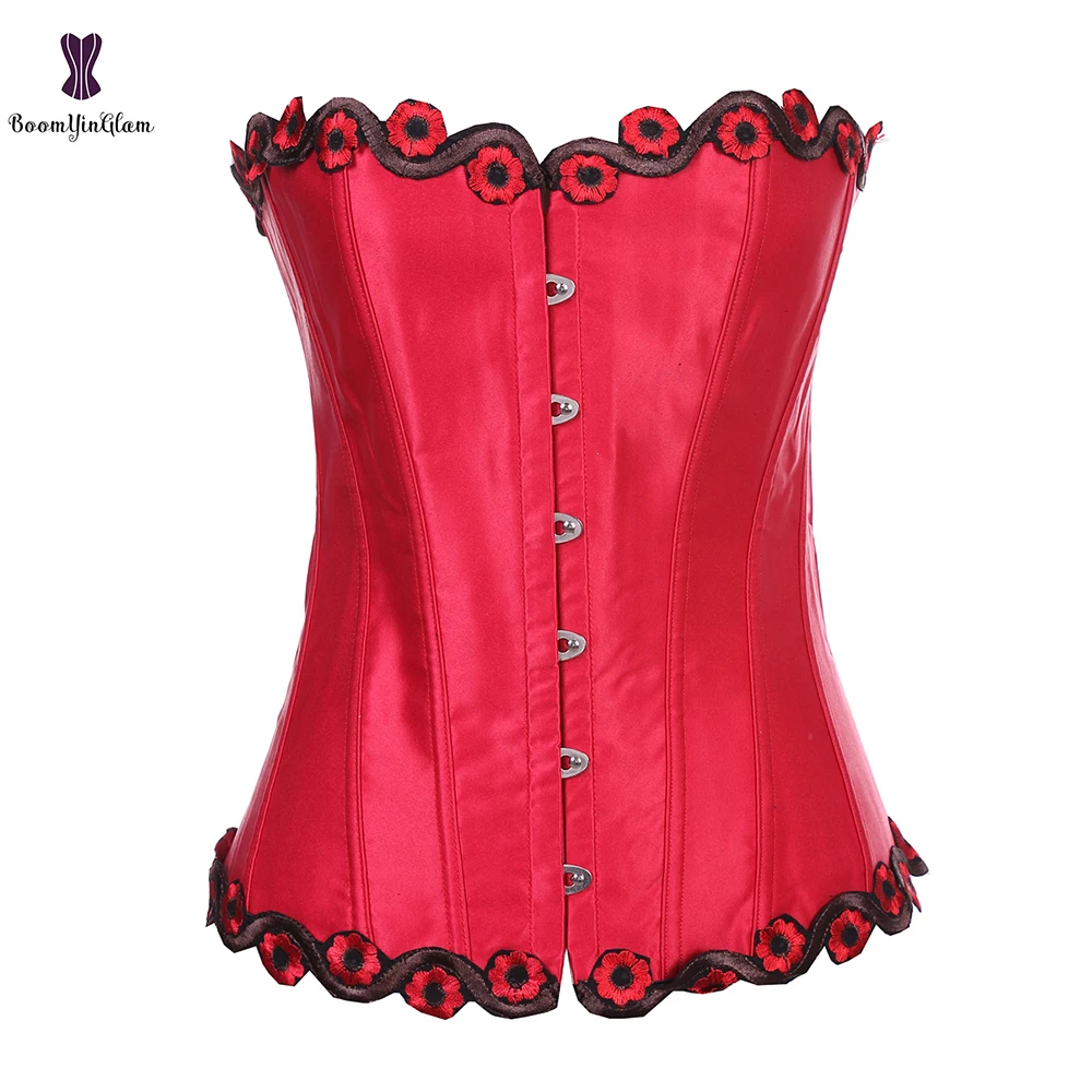 Красное пикантное женское Бюстье с цветочной вышивкой пластиковый корсет