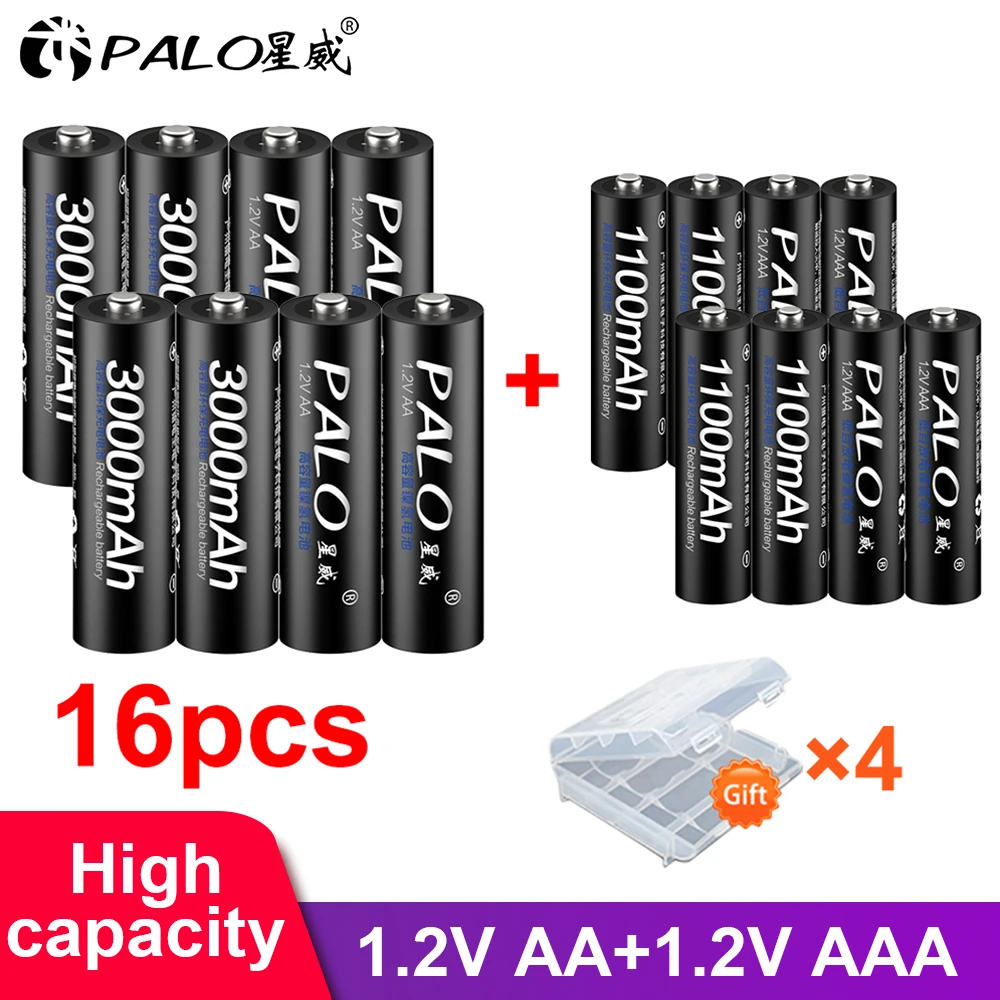 8 шт PALO 1,2 V 3000mAh AA аккумуляторная батарея и 8 шт 1100mAh AAA перезаряжаемые батареи для игрушек автомобиля