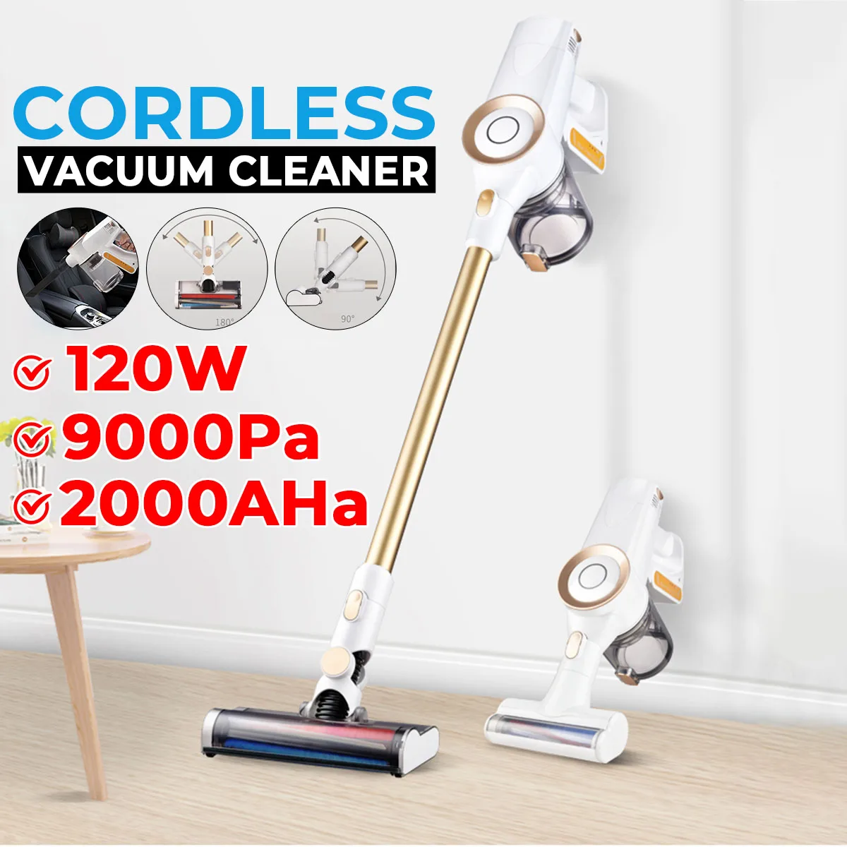 

9000PA 2 In 1 Vacuum Cleaner Handheld Wireless Sweeping Cleaning Strong Dust Collector for Home Carpet Cyclone Suction Aspirator
