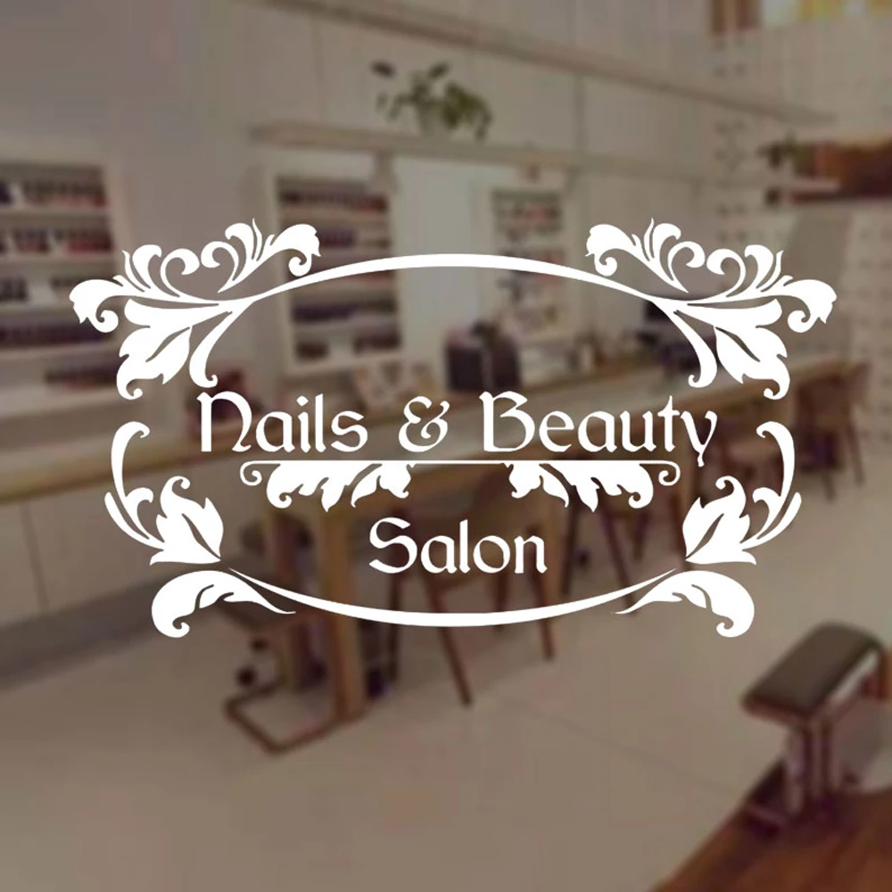 

Nails & Beauty Salon Sign Window Sticker Vinyl Nails Art Manicure Decor Shop Wall Decals Removable Mural Custom Shop Name