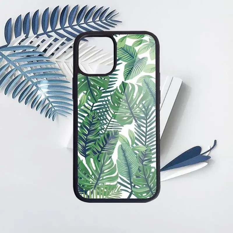 

Flowers green Leaves pattern Phone Case PC for iPhone 11 12 pro XS MAX 8 7 6 6S Plus X 5S SE 2020 XR Luxury brand shell funda