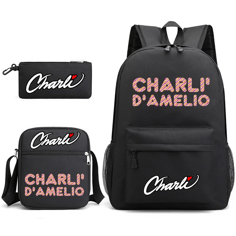 

Модная школьная сумка Charli amielio для студентов, комплект из 3 предметов/рюкзак/сумка через плечо/Сумка для ручек