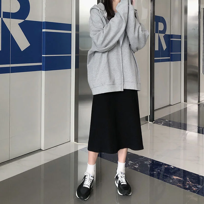 Серый свитшот с капюшоном кардиган на молнии в Корейском стиле | Женская одежда