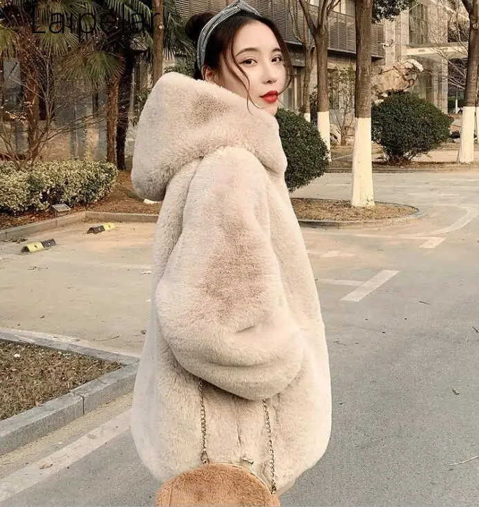 Женская зимняя новая Толстая теплая куртка с капюшоном из искусственного меха