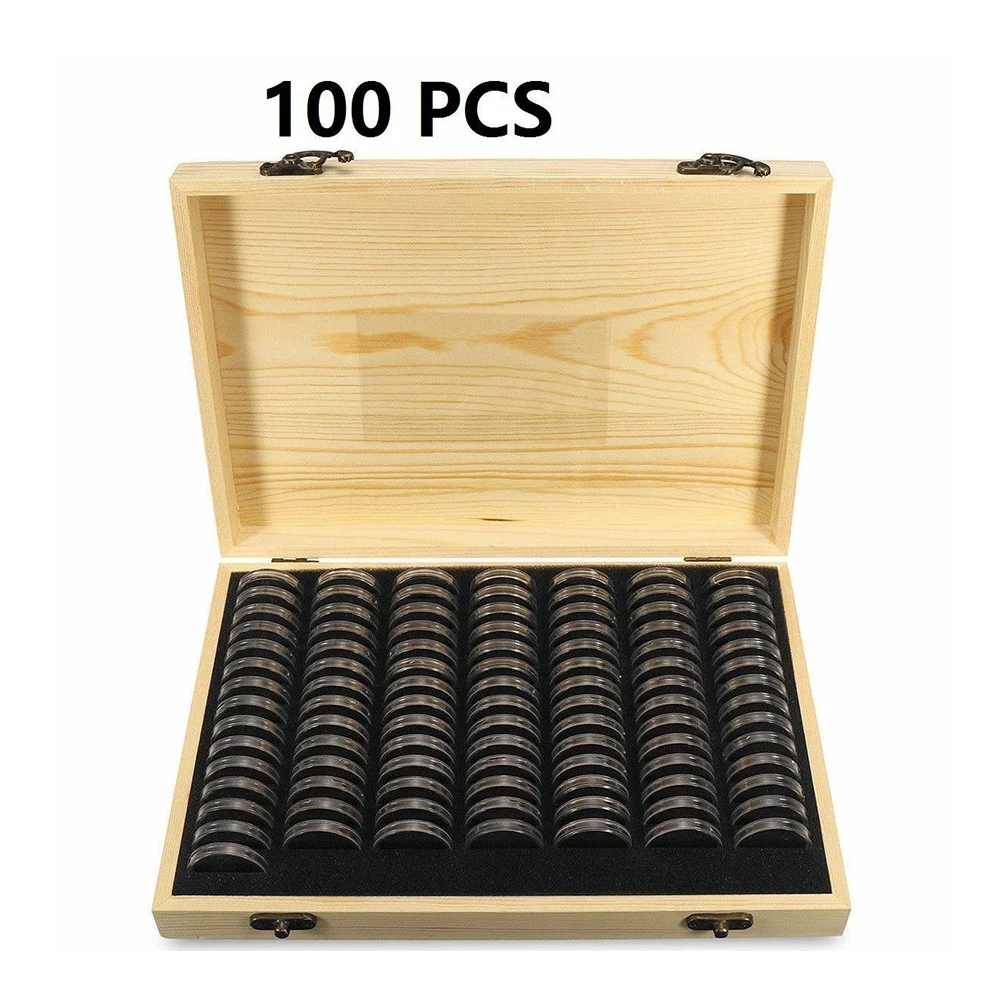

Vintage Antioxidative Commemorative Simple Adjustable Collection Case Capsules Coin Storage Box Wooden Display Home Protective