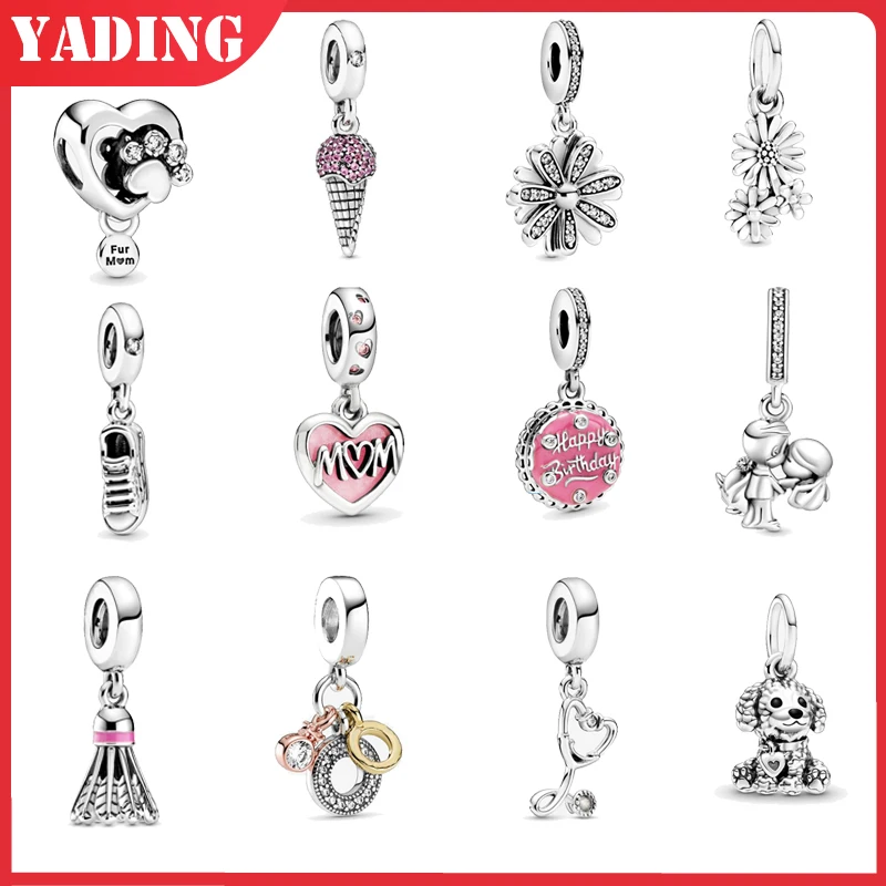 

Hot new 100% 925 Sterling Silver Ice cream badminton Charms Beads fit Original Pandora Bracelet Fine Jewelry Gift wholesale