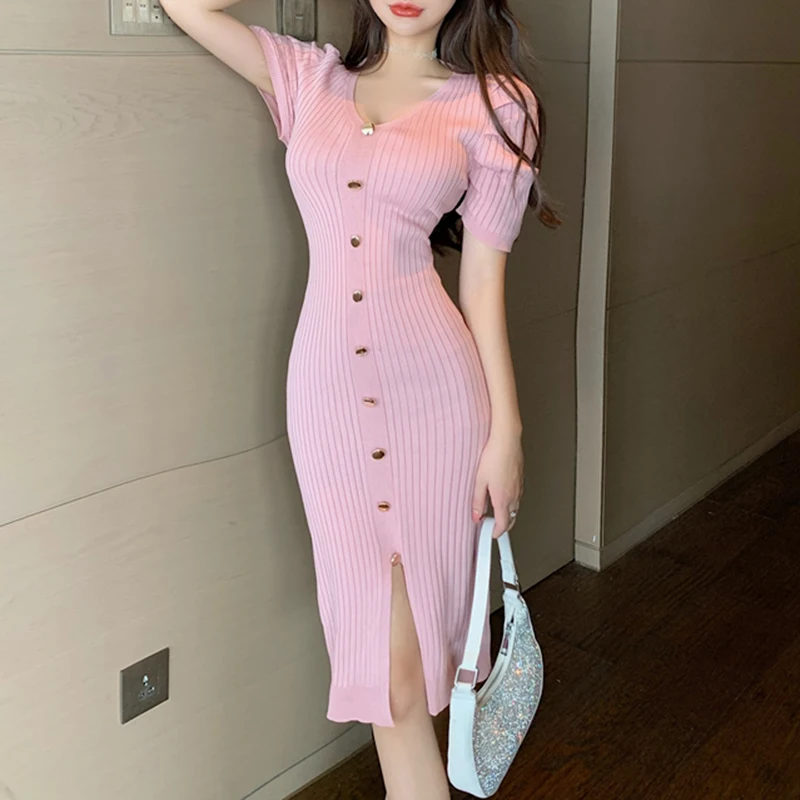 Женское облегающее трикотажное платье-миди с V-образным вырезом - купить по