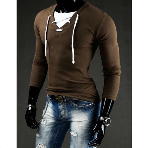 Мужская модная футболка с длинным рукавом и V-образным вырезом | одежда