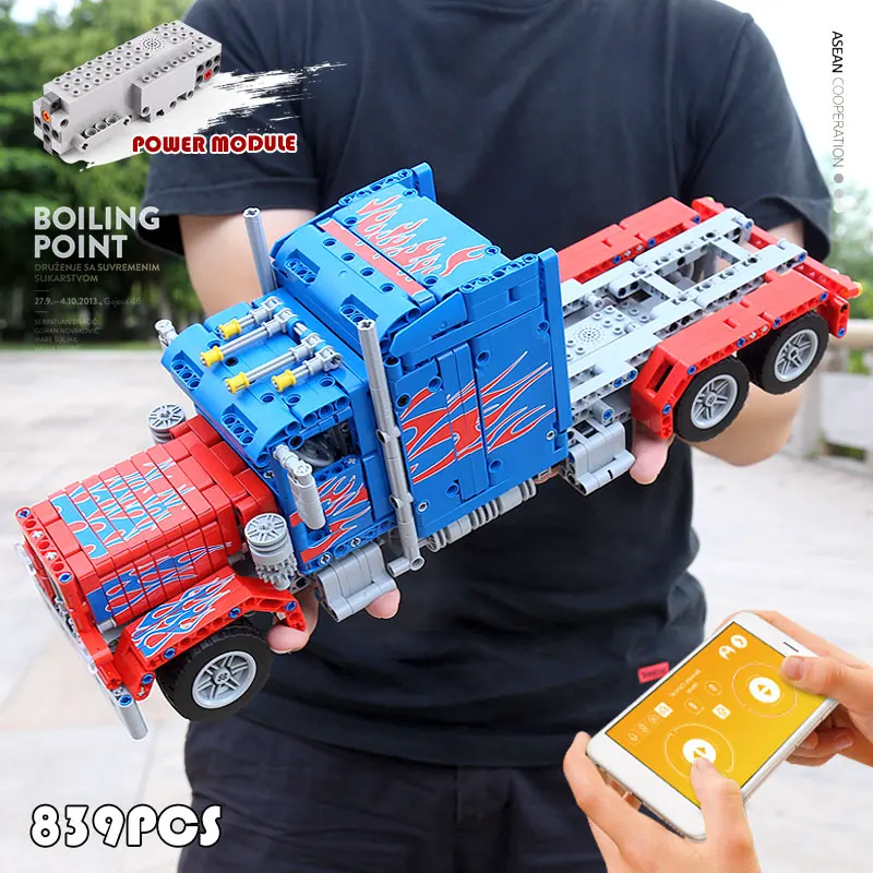 Technic Car Toys The Peterbilt 389 тяжелый контейнер грузовик с функцией двигателя Сборка