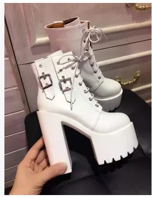 

2020 high thick heel belt buckle lace up high heel short boots boots women's Boots