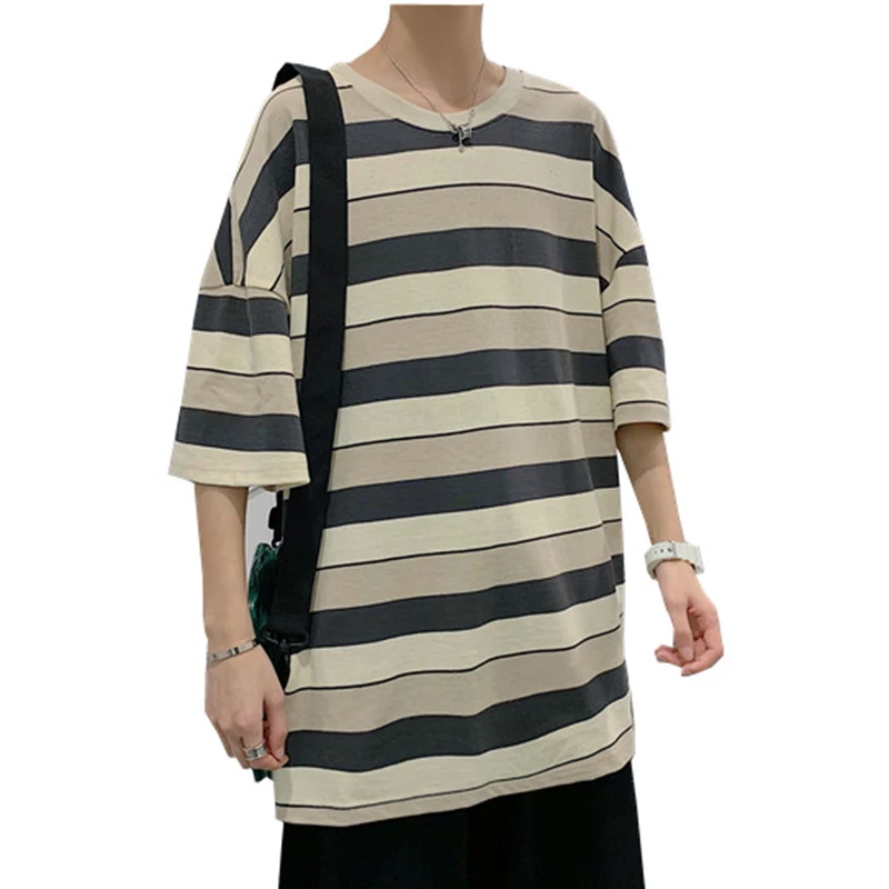 

2021 Harajuku New Casual Funny Stripe Cute Tee Shirts Summer Japanese Retro Clothes Creative Pullover Hip Hop Man Hot Streetwear