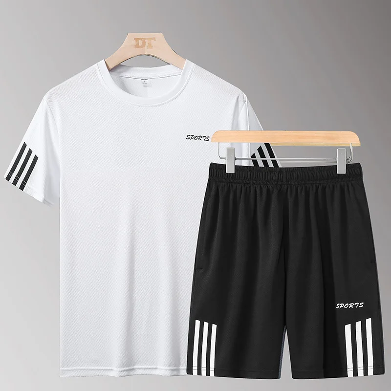 

Мужской летний Шелковый костюм-футболка Ice 2021 с коротким рукавом, стильные однотонные топы, Спортивная тренировочная одежда для студентов с...