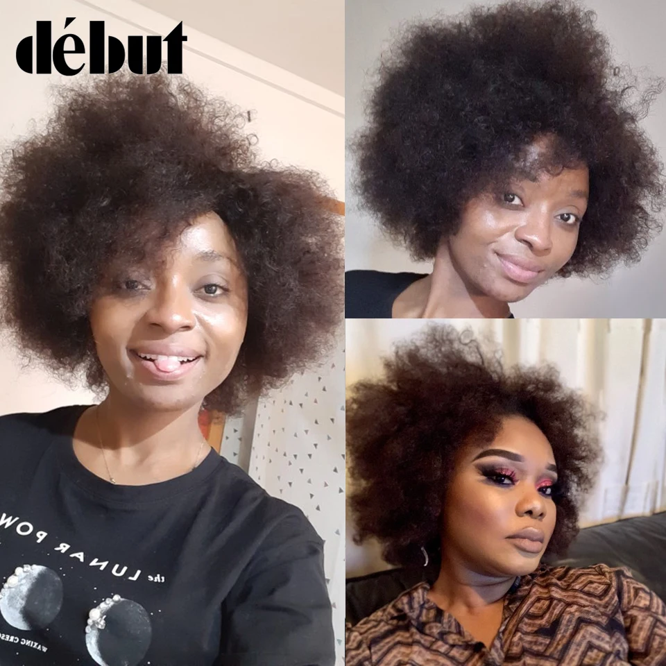 Дебютные Натуральные Черные Кудрявые человеческие волосы парики для женщин