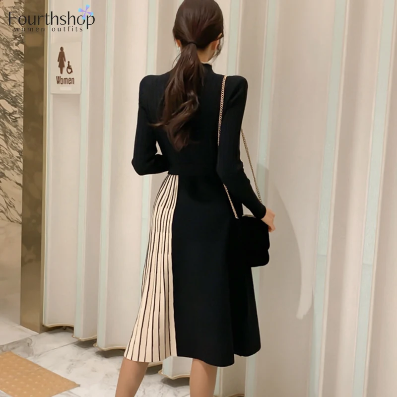 Женское трикотажное платье-свитер элегантное плотное теплое платье-трапеция в