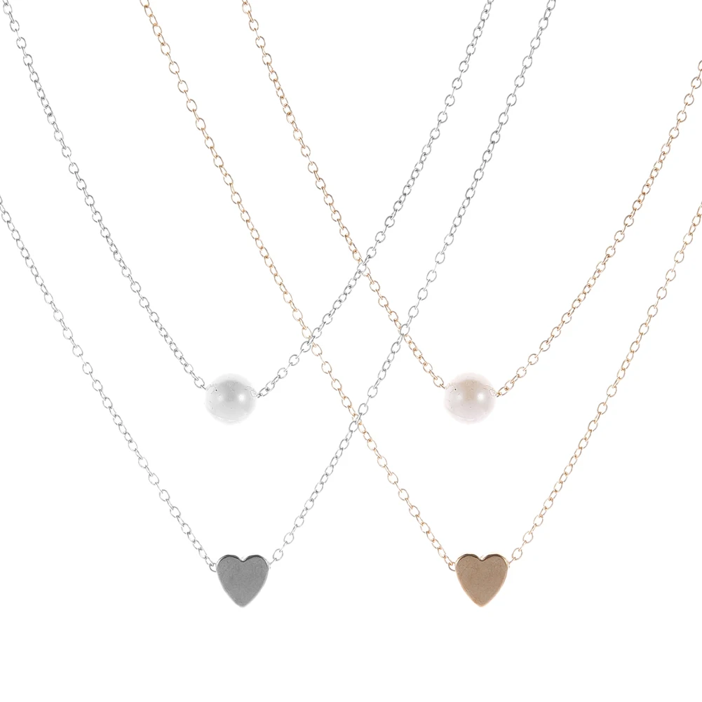 

New Bohemia Simple fashion Imitation pearl love Heart Double layer Clavicle chain necklace accessories female Jewelry Wholesale