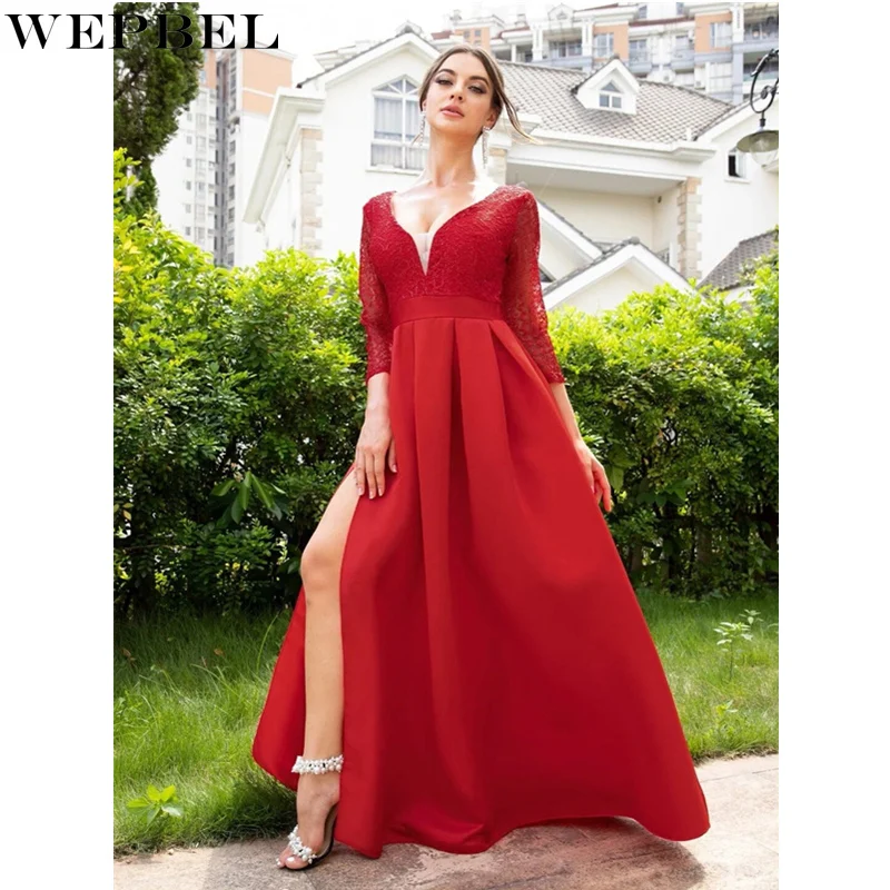 

WEPBEL женское элегантное кружевное ажурное свадебное платье-Русалка женское сексуальное модное платье с длинным рукавом и V-образным вырезом...