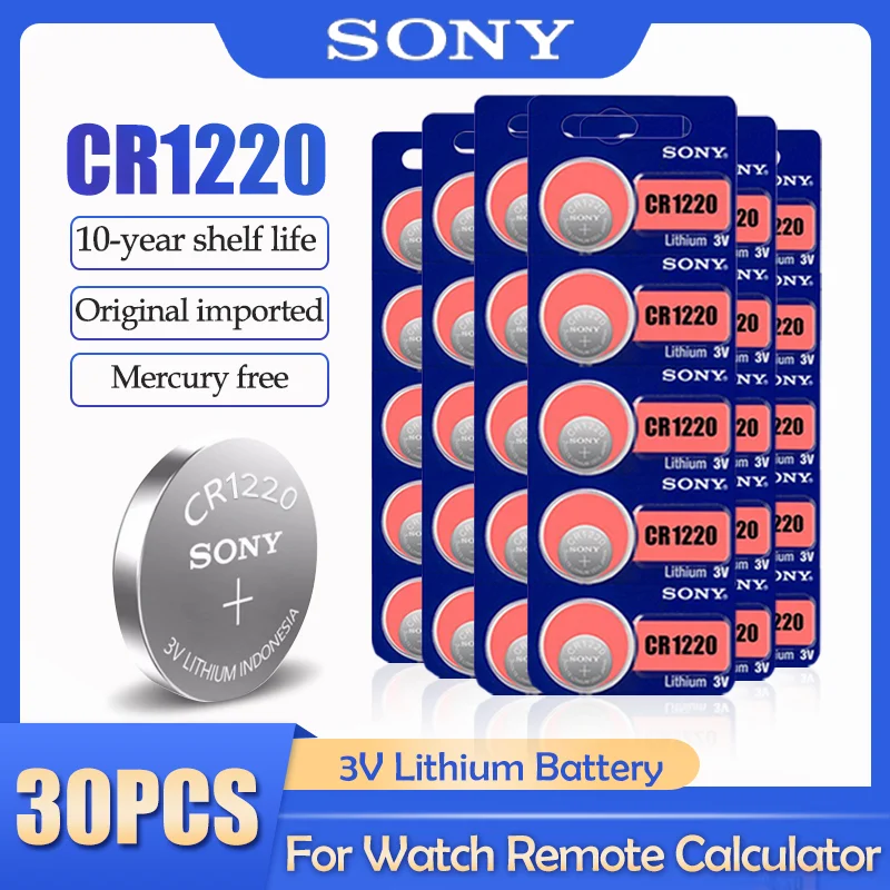 30 шт./лот Sony CR1220 CR 1220 ECR1220 GPCR1220 BR1220 LM1220 DL1220 3V литиевая батарея для часов батарейки