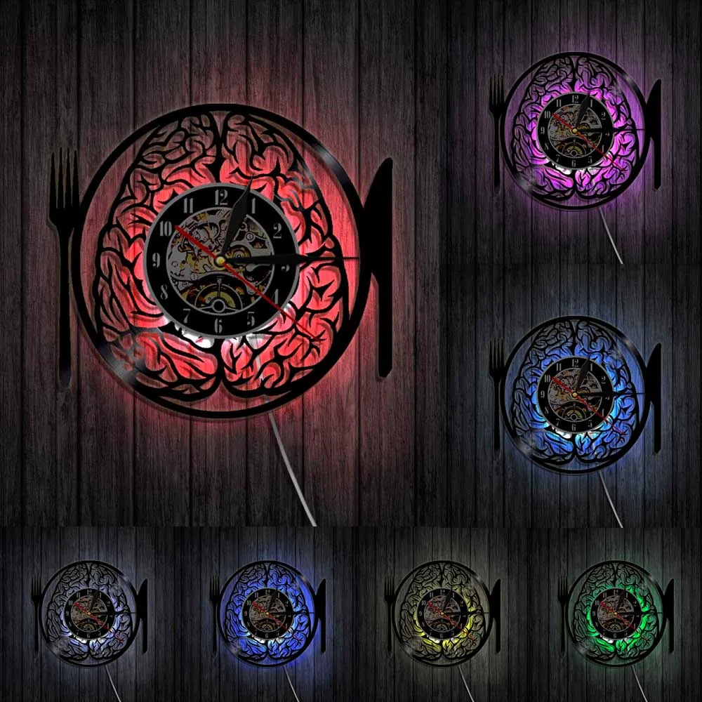 Настенные часы с вилкой не съешь мой мозг винтажные светодиодные настенные