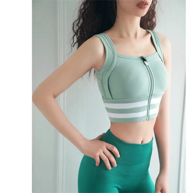Women Zipper Push Up Sports Bra Plus Size Professional Quick Dry Padded Shockproof Gym Fitness Running Yoga Sport Brassiere Tops
