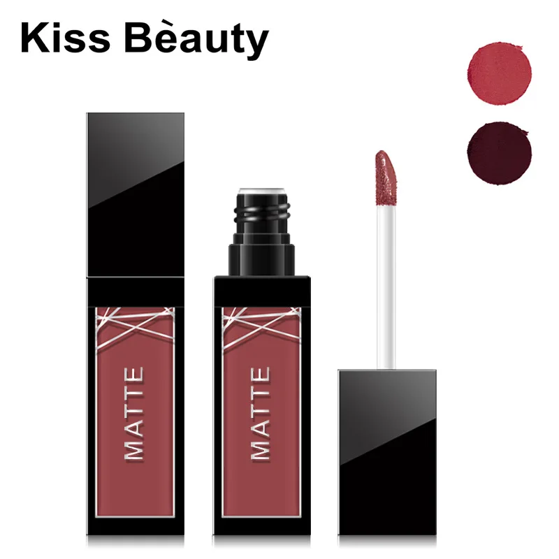 Матовая помада Kiss Beauty одноцветная темно розовая блестящая увлажняющий