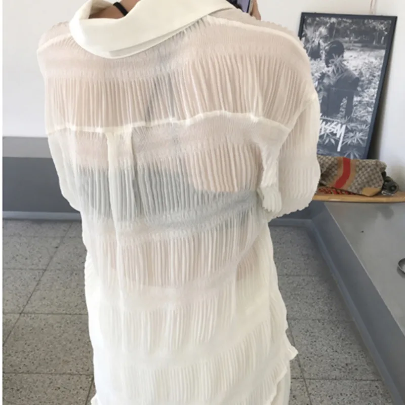 New 2020 Summer Spring Korea Style Hollow Out Turn-down Collar Full Sleeve Single Breasted Women Loose Shirt Z932 |