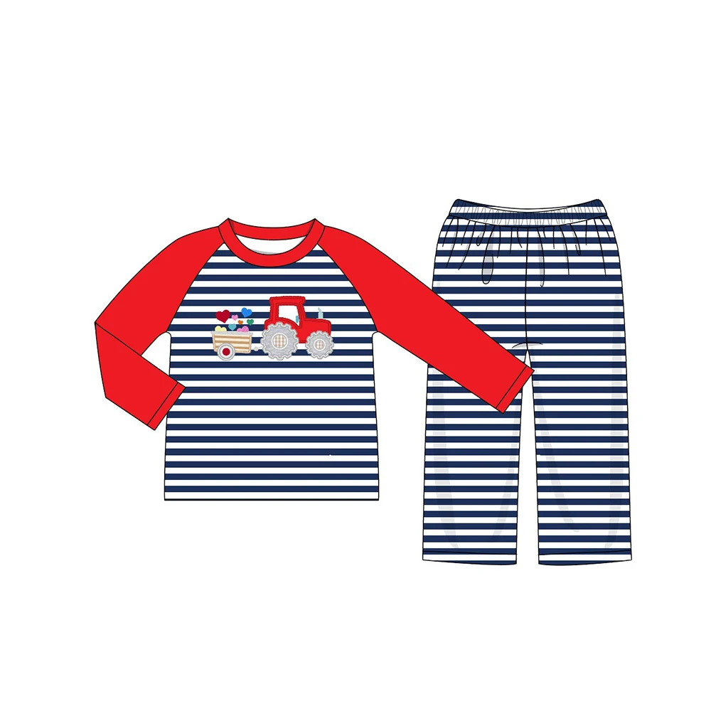 Autumn Girls Clothes Pink Stripes Long Sleeve Valentine's Day Tractor Pulling Love Heart Embroidery Pattern Toddler Baby Romper | Мать и