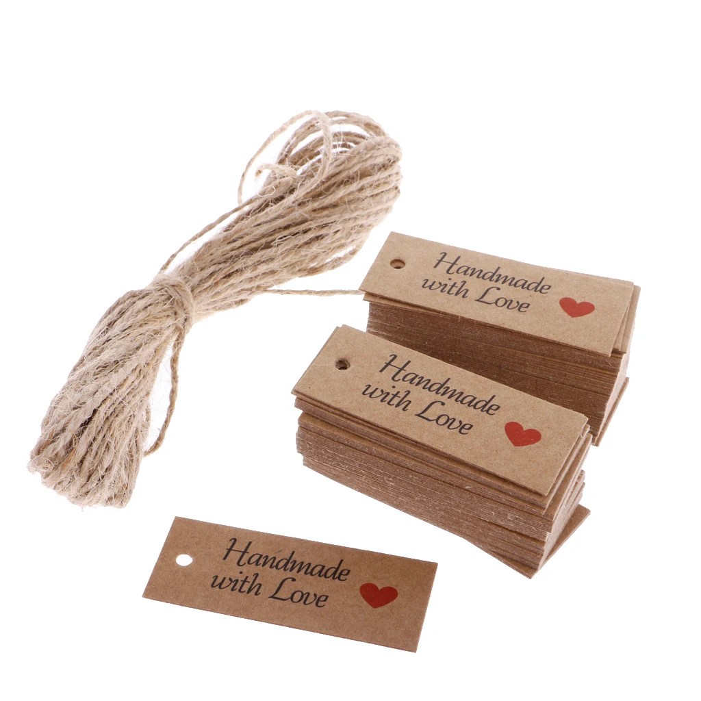 

100 Vintage Kraft Paper HANDMADE WITH LOVE Gift Tags Wedding Favor Tags Labels