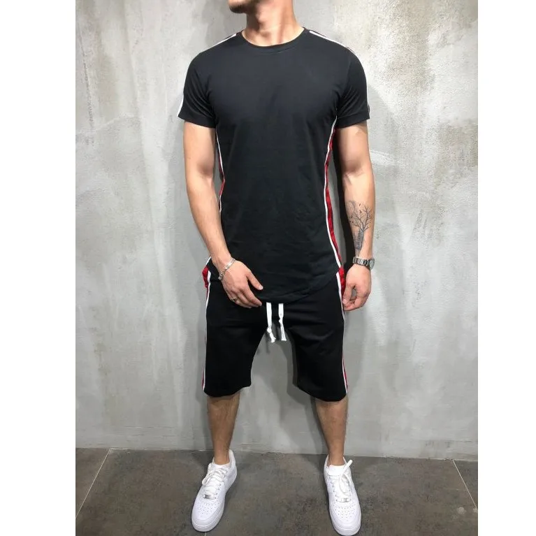 

2020 Europe and the United States men's new popular stripe splicing hip hop sports muscle brothers men's suit
