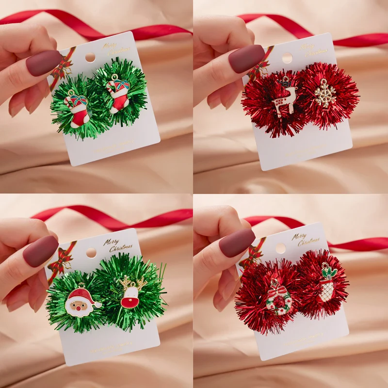 

Christmas Moon Snowflake Wreath Stud Earrings For Women Girls Santa Claus Elk bell Socks Earring New Year Festival Party Jewelry
