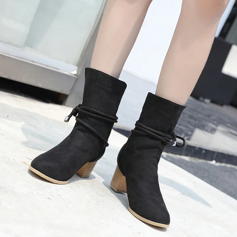 

New Thick-heel Lace-up Suede Women's Boots