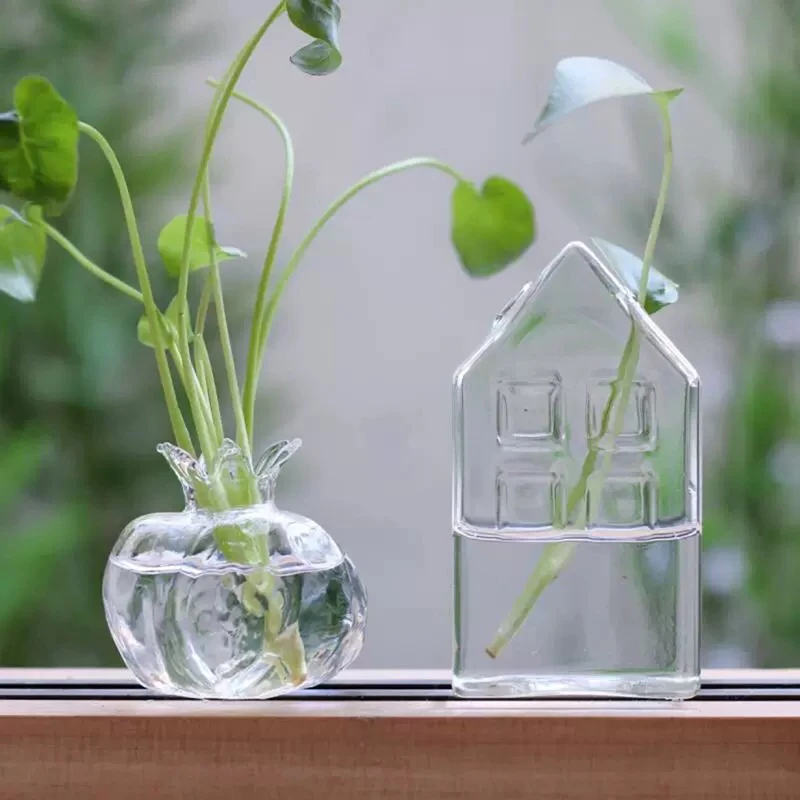 

Flower Glass Vase Decorative for Home Wedding Pomegranate House Shape Table Vase Transparent Mini Flower Pot pot de fleur