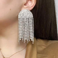 luxury shiny rhinestone long tassel pendant womens earrings fashion jewelry hot sales statement earring accessories wholesale