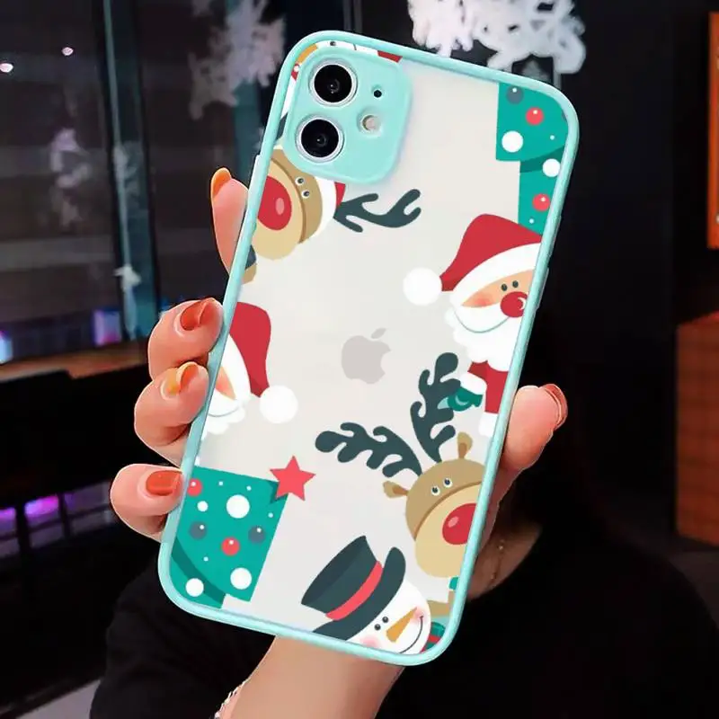 

Merry Christmas Phone Cases Matte transparent For blue iPhone 12 Mini 11 Pro XR XS Max 7 8 Plus X Back Cover