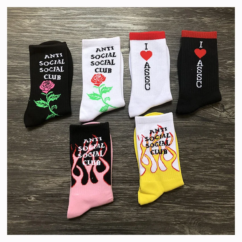 

6pairs Men's socks Flame Rose Women Weed Running Cute Socks Autumn ASSC White Cotton Stockings Funny Soccer Streetwear