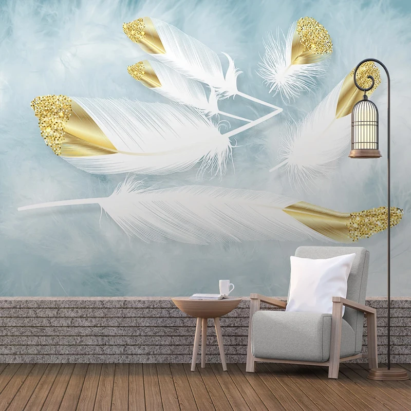 Nordic Golden Embossed Watercolor Feather Art 3D Mural Photo Wallpaper For Living Room Background Wall Home Decor Cloth | Обустройство