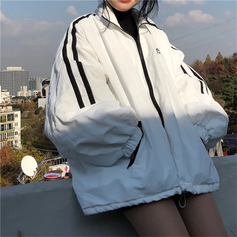 2020 New Girl Retro College Style Loose Casual Wind Side Strip Sports Windbreaker Jacket Autumn