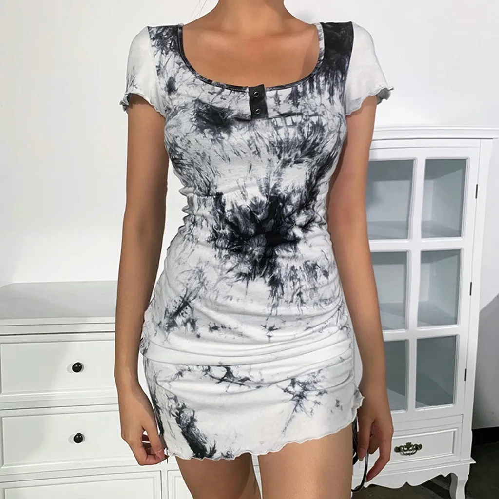 Модное мини-платье праздничное сексуальное облегающее платье с принтом в виде