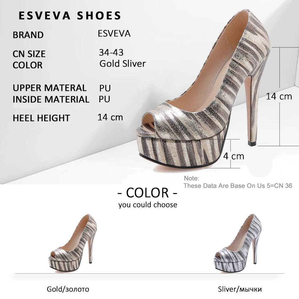 

ESVEVA 2019 Women Pumps Platform Slip on Peep Toe Sexy Party Summer Thin Heels Shallow Women Shoes High Heels Pumps Size 34-43