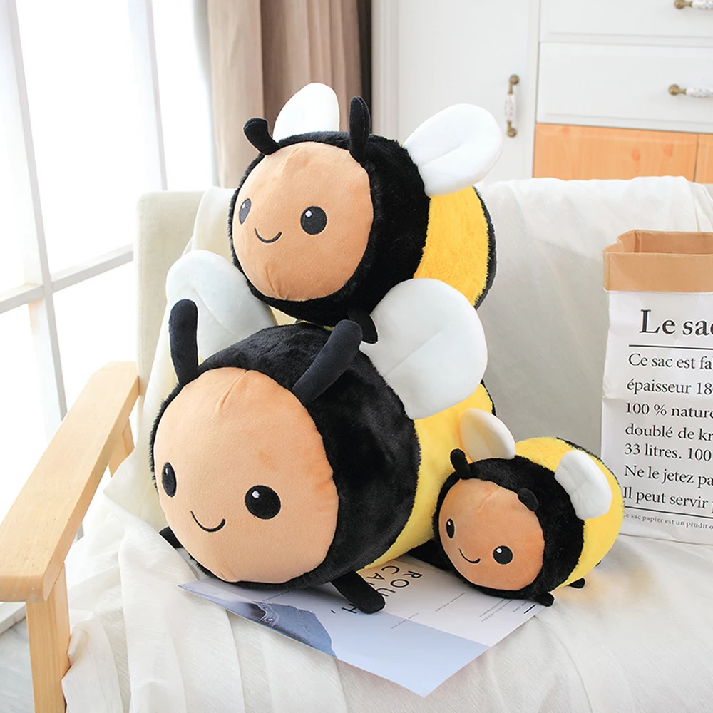 

fluffy fuzzy stuffed fly insect pillow back cushion cute bumble bee and ladybug plush toys popular soft dolls gifts for kids