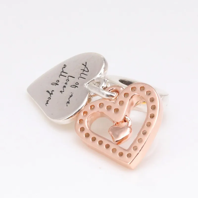 

Original 925 Sterling Silver Charm Rose Gold Hand Painted Love Pendant Fit Pandora Women Bracelet & Necklace Diy Jewelry