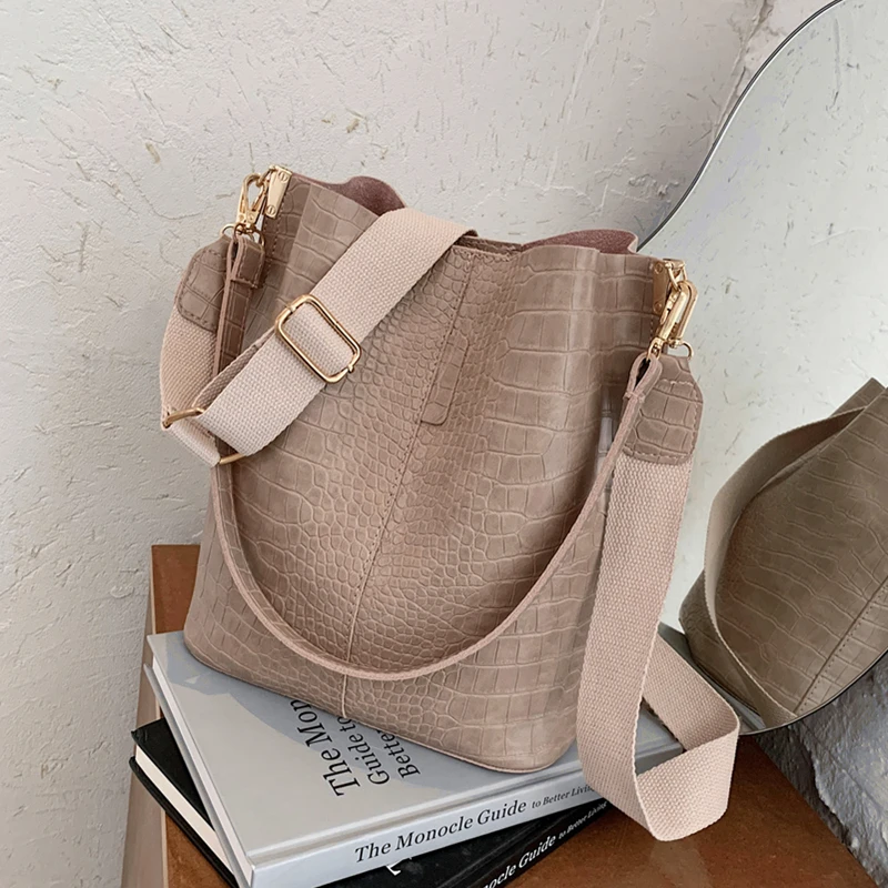 Женские винтажные сумки через плечо Burminsa с широким ремнем из крокодиловой кожи