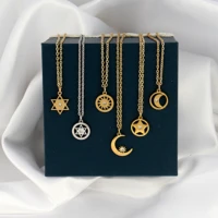exquisite stainless steel necklace for women geometric simple necklace star moon necklace zircon chain choker necklace jewelry