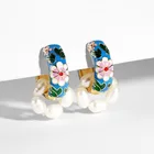 Винтажные круглые геометрические серьги-подвески Huggie с цветком для женщин, богемные круглые жемчужные массивные висячие серьги, вечерние ювелирные изделия с эмалью