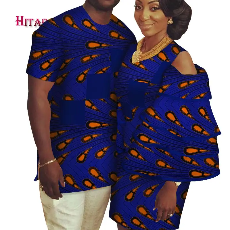 Африканская парная одежда мужская рубашка + платье Дашики парное для влюбленных