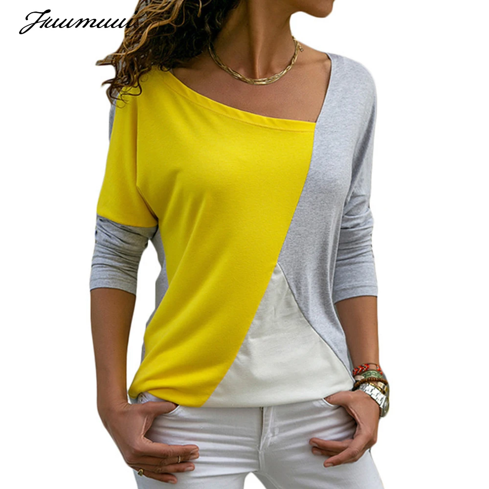 Fuumuui цветные женские футболки повседневные с длинными рукавами и круглым вырезом