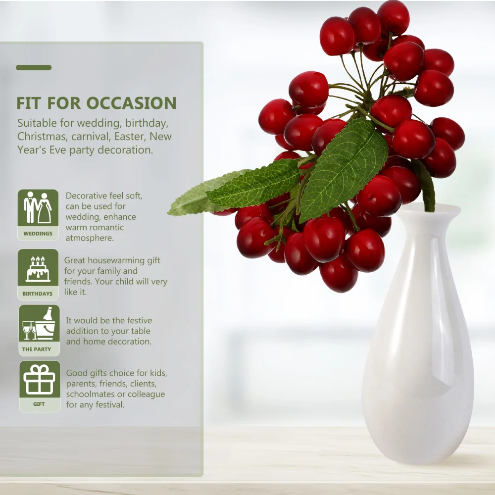 

Imitated Cherry Fruit Model Decor Vivid Cherry Photo Prop Cherry String