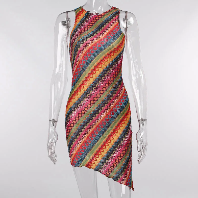 

women Sleeveless asymmetric dress dresses for women 2021Color temperament package hip and breast dress beach cover up dress