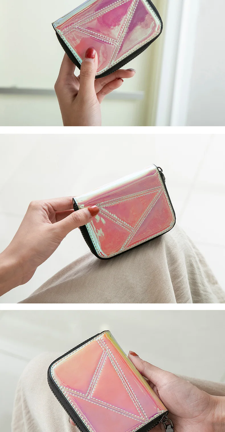 New Laser Card Holder Bag Women Card Wallet Girl Multi-card Card Holder Zipper Coin Purse Lanyard Holographic Wallet Women Purse