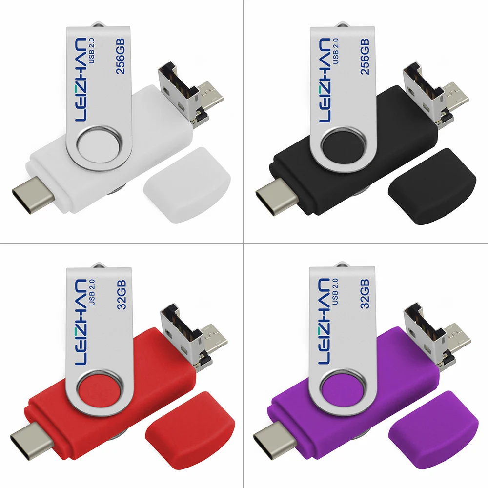 OTG 3 в 1 USB флеш накопитель 128/64/32/16/8/4 ГБ флешка 2 0 + Type C Micro высокоскоростной для